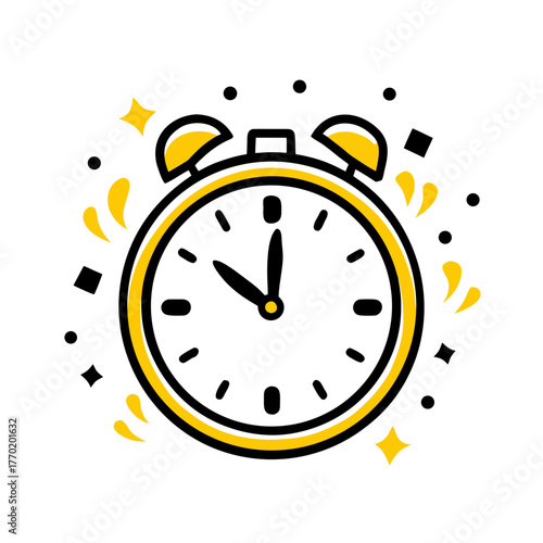 Alarm clock illustration with vibrant colors and decorative elements  