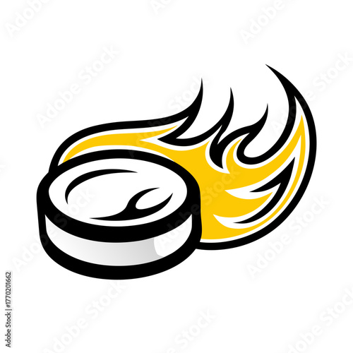 Hockey puck with flames in dynamic illustration style  