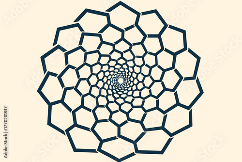 Continuous hexagon rotating vector polygonal motion illustration arranged network interlinked perspective hexagons