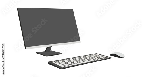 Modern Computer Setup A Sleek Desktop Display, Keyboard, and Mouse for Efficient Workspaces