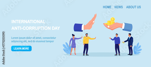 Rejecting bribery, corruption. Staff show a stop gesture, signaling integrity and compliance. Perfect for code of conduct, HR, presentations, and anti-corruption campaigns