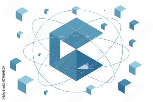 Harmonious background geometric cube suspended simulating orbit illustration layers vector harmony digital