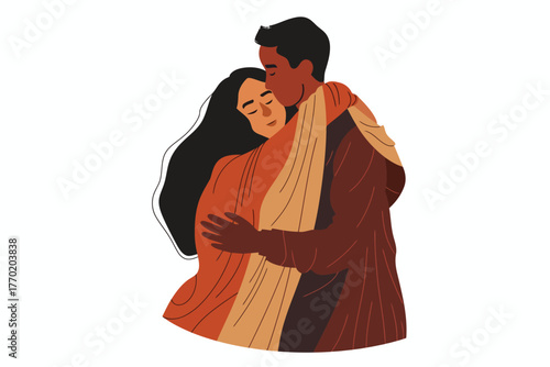 indian woman hugging with man stock image isolated vector style