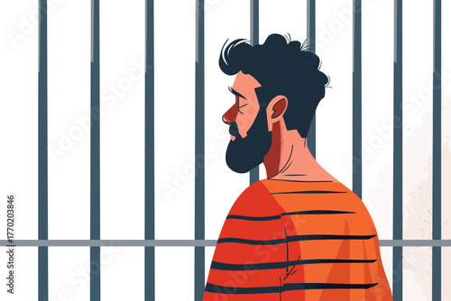 Inmate Behind Bars stock image isolated vector style