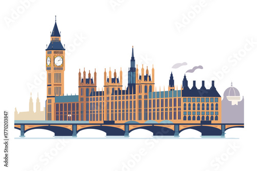 Londons Big Ben and the Houses of Parliament stock im isolated vector style