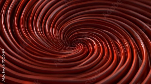Closeup of Red Metallic Spiral Pattern Swirling in a Dynamic Motion