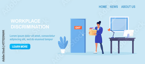 Ableism concept. Discrimination and social prejudice against people with disabilities. Dismissal woman with prosthesis. Sad jobless person, career failure. Diversity and inclusion