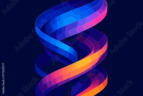 Geometric depth vector axis luminous ribbons spiraling structure reflective illustration gradients spirals