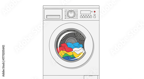 Modern automatic laundry appliance processing a vibrant mix of clothes for efficient household washing