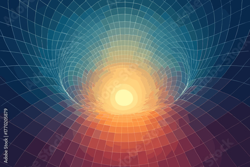 Harmony mesh inward gradient curving center geometric blending surface vector illustration