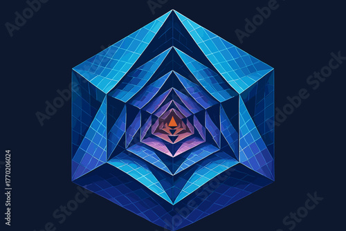 Geometric illusion geometry illustration reflections gradient into vector polygon fractal folding symmetry