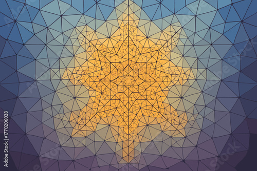 Network vector illustration dimensional soft fractal forming to repeating polygon lighting gradient