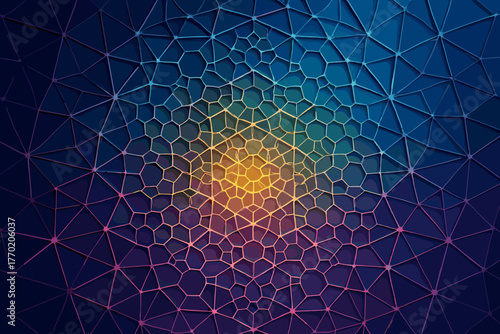 Glowing recursion illustration arranged hexagonal art infinite made hues polyfract vector geometry