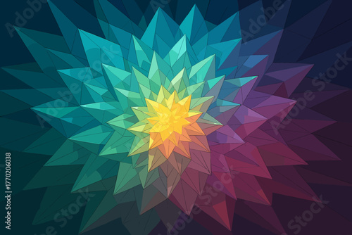 Fractal pattern merging crystal vector composed planes geometric edges illustration layered abstract