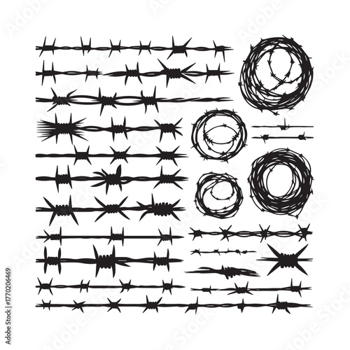 Barbed Wire Vector Set – Realistic Razor Wire and Fence Designs