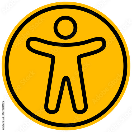Yellow Universal Accessibility Icon: Outline of a Person with Open Arms in a Circle, Symbolizing Inclusion and Barrier-Free Design