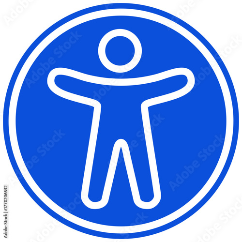 Blue Universal Accessibility Icon: White Outline of a Person with Open Arms in a Circle, Symbolizing Inclusion and Barrier-Free Design