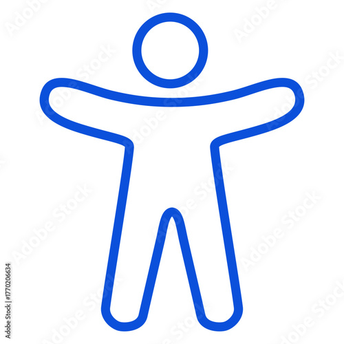 Blue Outline Universal Accessibility Icon of a Person with Open Arms, Symbolizing Inclusion and Barrier-Free Design