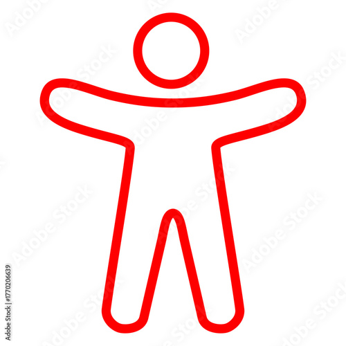 Red Outline Universal Accessibility Icon of a Person with Open Arms, Symbolizing Inclusion and Barrier-Free Design