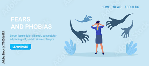Fear attack, afraid or negative feeling. Businessman afraid from nightmare. Struggle from business failure, depression or panic attack. Frightened person running away from creepy monster