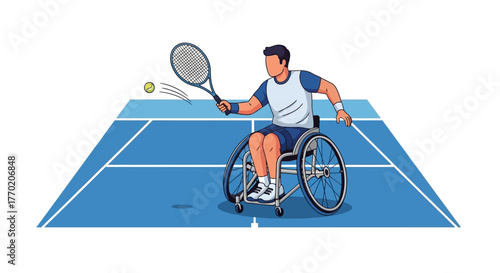 Athlete in Wheelchair Playing Tennis Inclusive Sports Illustration