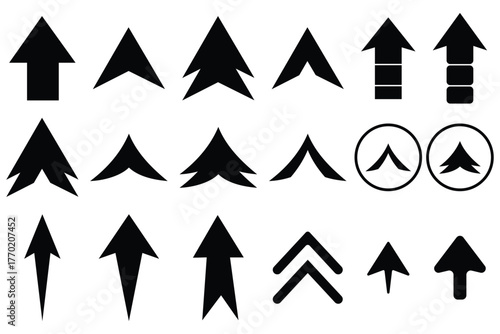 Set of swipe up arrow icon. Collection black arrows directional arrow vector icon. Simple arrow set on white background, Vector illustration. Collection of black arrows and swipe icon on white backgro