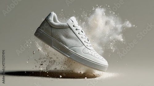 white sneaker floating with dust