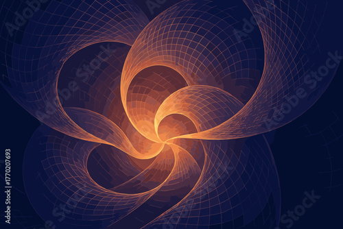 Glowing light soft illuminated overlapping twisted harmony vector into luminous illustration mesh