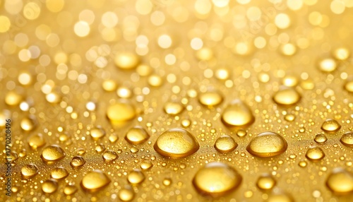 Golden water drops closeup background.