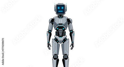Advanced Humanoid Robot Illustration with Digital Face Screen, Representing Future AI and Automation Technology Concepts and Innovation