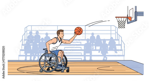 Wheelchair basketball player shooting at the basket in a game illustration