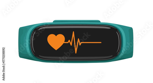 Modern wearable fitness tracker with a screen showing a heart rate monitor, displaying a pulse and heartbeat cardiogram line