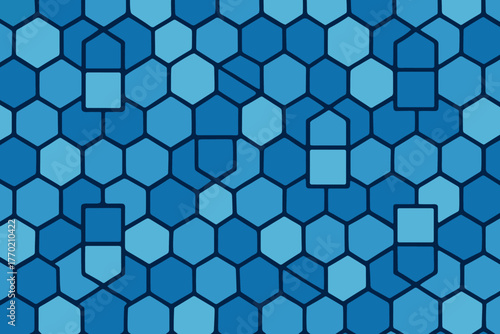 Vector abstract field quantum modular hexagonal cells illustration combined hybrid into mesh