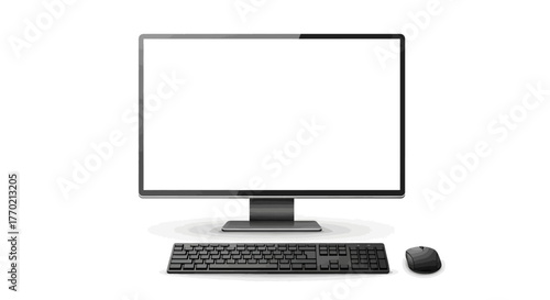 Sleek Computer Setup Monitor, Keyboard, and Mouse on White