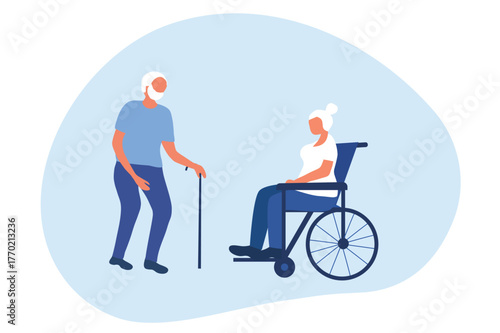 Unhealthy sick elderly couple, retirement senior people vector illustration