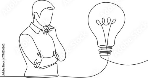 Idea thinking innovation lightbulb man continuous line art inspiration