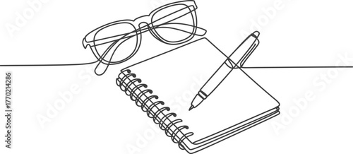 Glasses notebook pen writing study education learning minimal line art