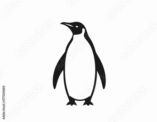 Simple black and white illustration of a penguin standing upright on a white background.