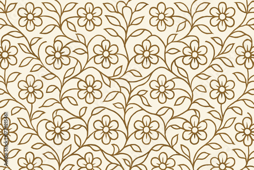 Symmetry balanced pattern composed vines illustration continuous blooming flowers rows vector stylized