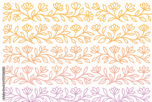 Botanical gradient formed ribbons harmony arrangement blooming stems vector petals illustration floral