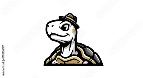 Cartoon Turtle Character Wearing a Fedora Hat Illustration.