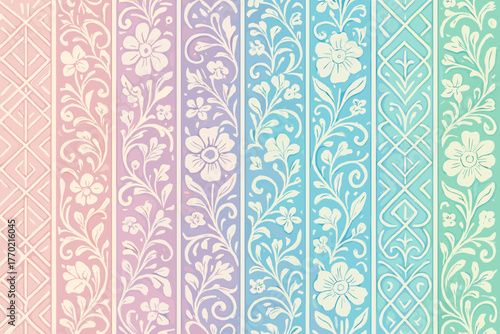 Blooming vector pattern stripe linear blending illustration details transitions seamless geometry floral