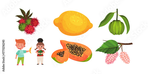 Vibrant and healthy fruits with children, perfect for healthy eating, nutrition, and wellness projects, fresh ingredients