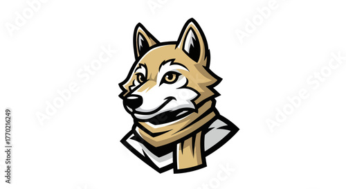 Cartoon Wolf Mascot with Scarf - A Friendly and Stylish Character.
