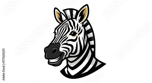 Cartoon Zebra Head with Black and White Stripes Illustration.