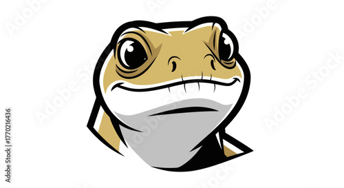 Cartoonish Lizard Head with Determined Expression and Sharp Teeth.
