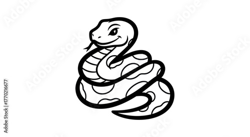 Charming Cartoon Snake Illustration with Coiled Body and Playful Expression.