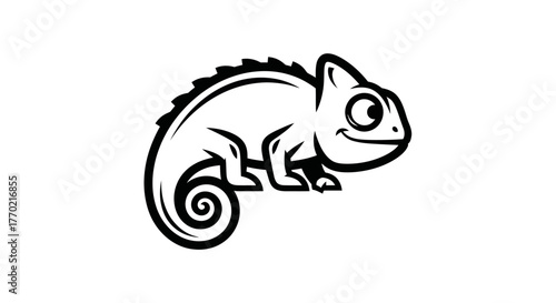 Charming Chameleon Illustration - A Playful Reptile Design with a Spiraled Tail.