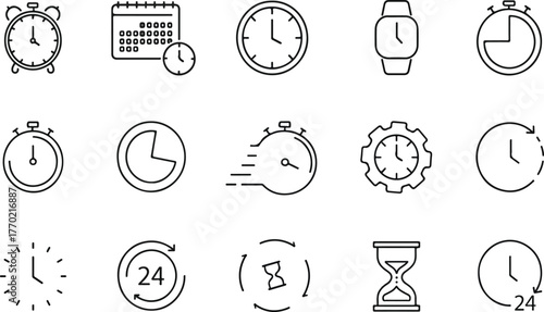 Time and Clock Line Icons Set