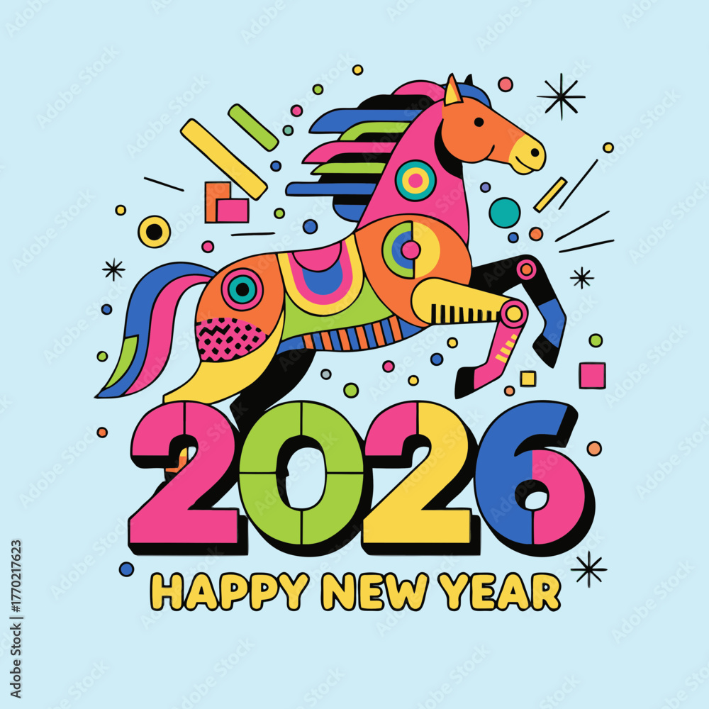 Obraz premium Year of the Horse 2026 Colorful Geometric Celebration